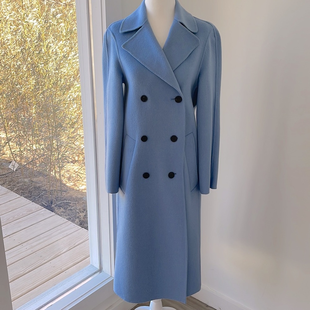 Zara Women Double-Breasted Wool Pastel Sky Blue Coat